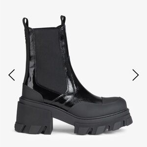 Ganni Cleated Heeled Mid Chelsea Boots in Black Naplack